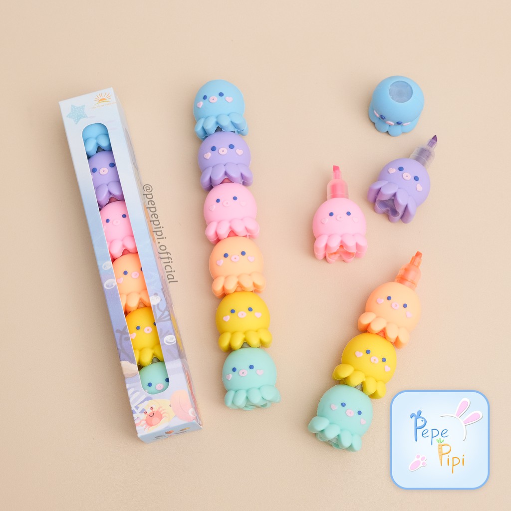 

RK Highlighter Octopus Tumpuk 1 Set Spidol Pastel Marker Textlighter Textliner Gurita