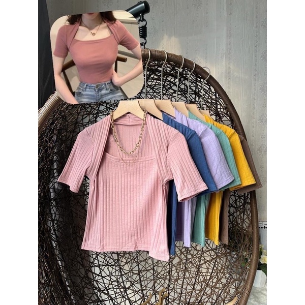 atasan wanita leher square polos rajut import.top leher square knit polos wanita import.croptop polos wanita rajut murah kekinian