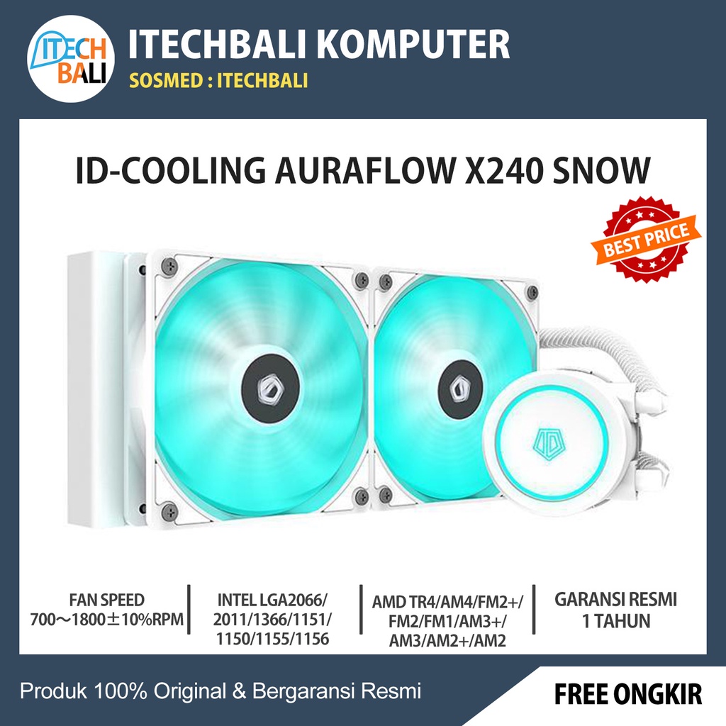 Watercooling ID-COOLING AURAFLOW X 240 SNOW RGB Sync AIO CPU | ITECHBALI