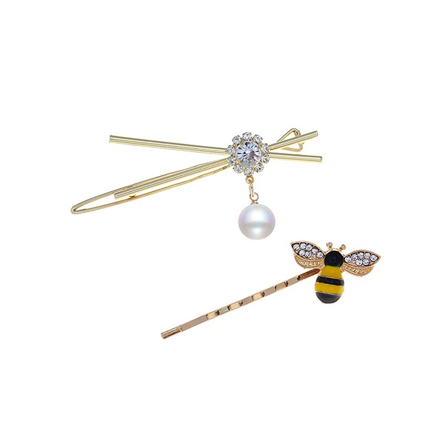 LRC Jepit Rambut Fashion Pearl Little Bee Hairpin Combination F57412