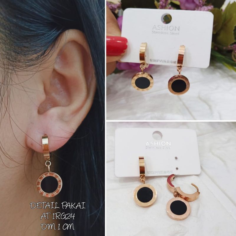 Anting Titanium Fashion Anti Karat mata hitam