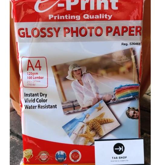 

STOCK TERUPDATE EPRINT GLOSSY PHOTO PAPER KERTAS FOTO 120 GSM 100 LEMBAR