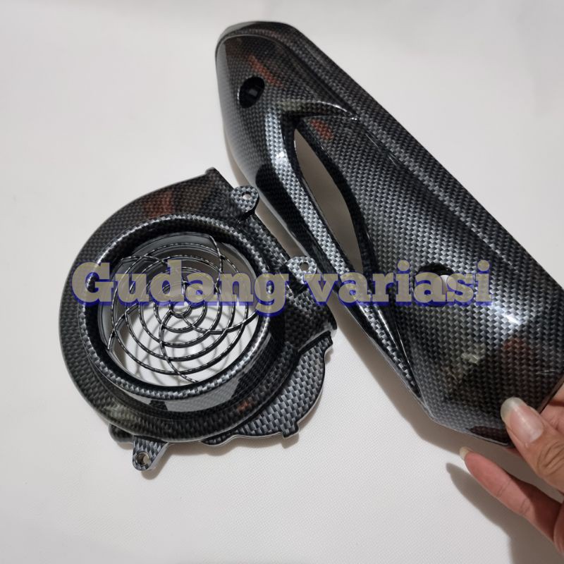 Paket Cover Tutup kipas Dan TUTUP knalpot Karbon carbon beat Karbu lama