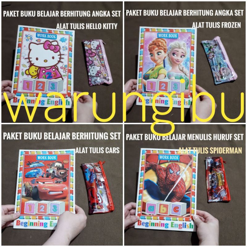 

Paket Buku Belajar Menulis Huruf Dan Berhitung Angka, Sticker Set Alat Tulis Karakter Kartun