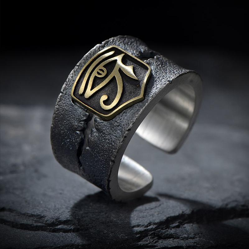 Cincin Model Terbuka Desain Mata Horus Gaya Retro Hip Hop Untuk Pria