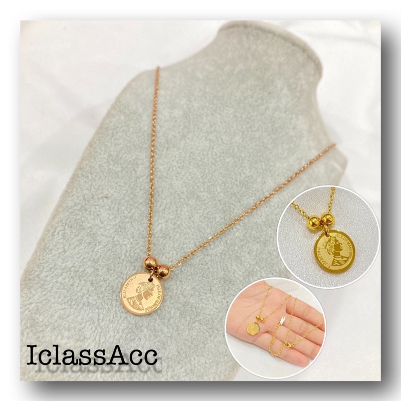 Kalung Titanium Liontin Koin Elizabeth Wanita Dewasa Anti Karat Aksesoris Fashion Korean Style