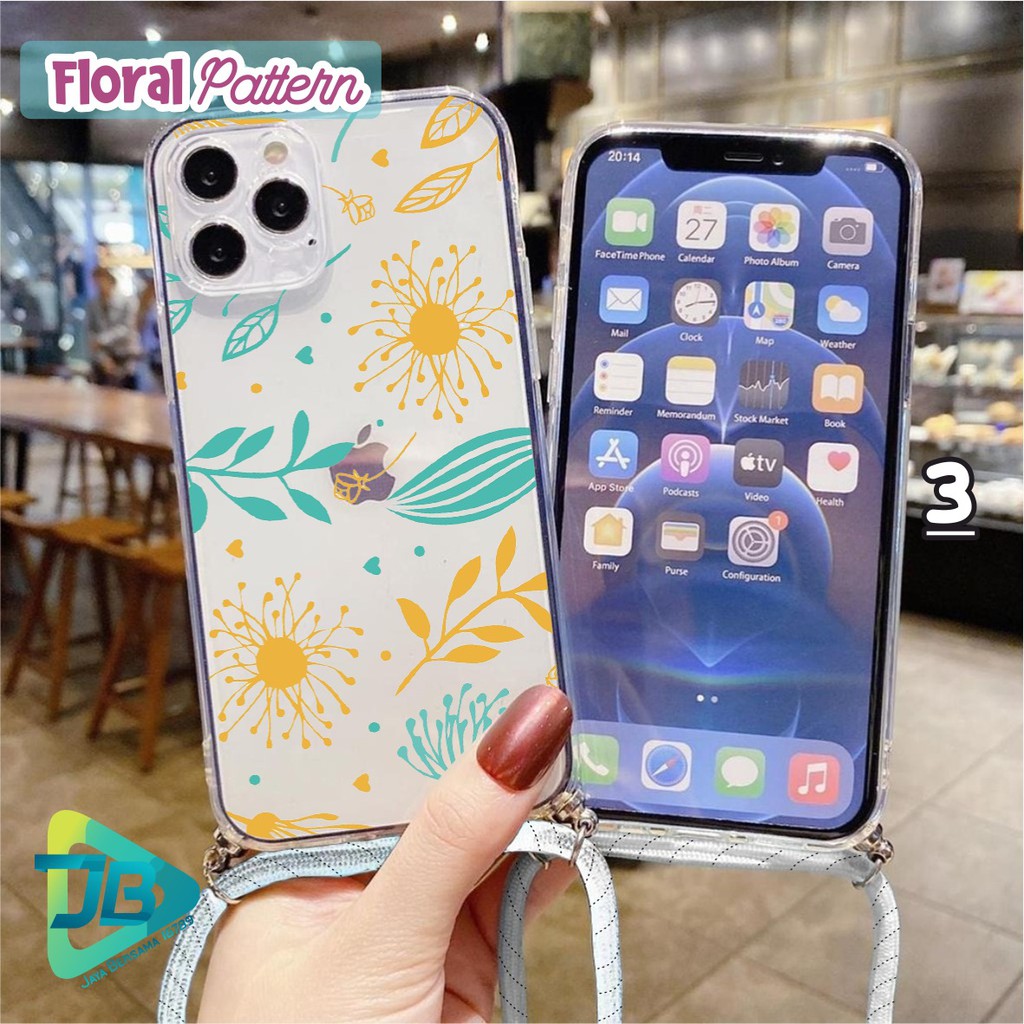 SOFTCASE SLINGCASE LANYARD BENING FLORAL PATTERN OPPO VIVO XIAOMI SAMSUNG REALME IP ALL TYPE JB4651
