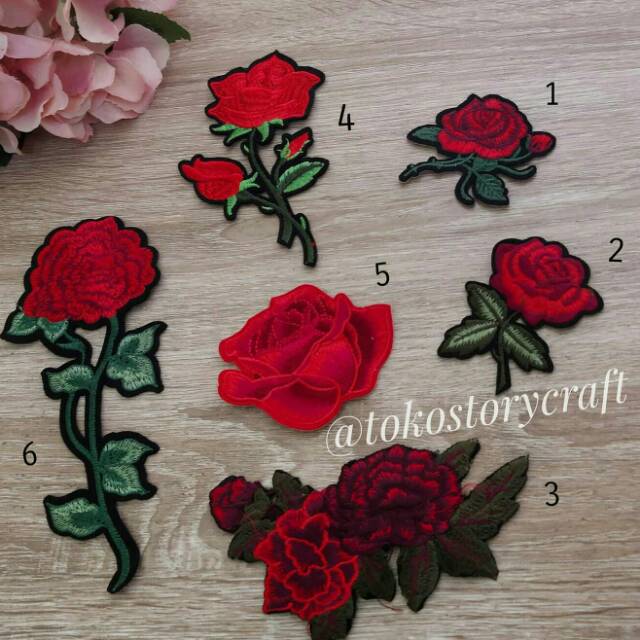 IRON PATCH BIG ROSE FLOWER/ EMBLEM BORDIR MAWAR BESAR