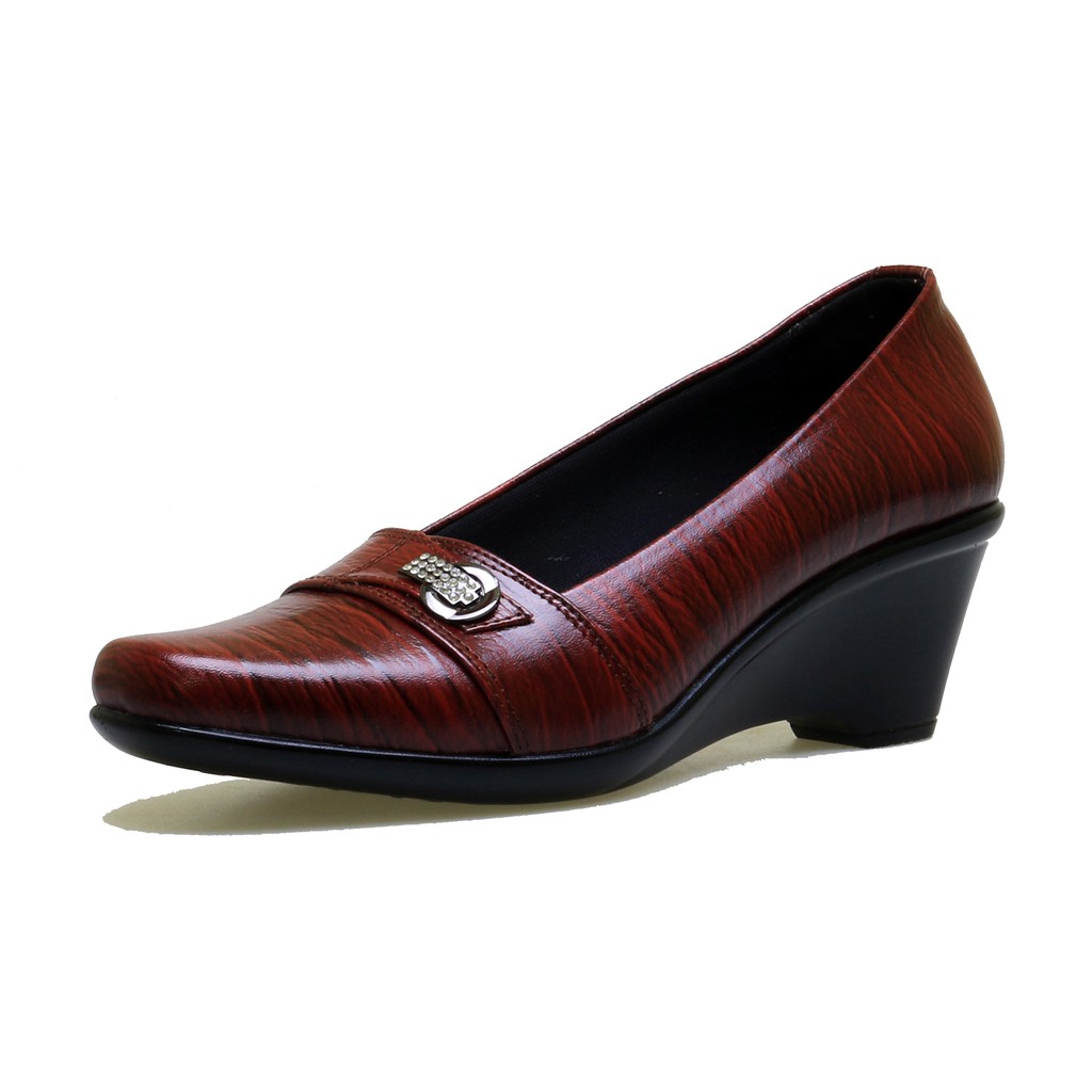 Sepatu Wanita Formal Pantofel Premium Maroon BM-05 Wedges Kerja &amp; Pesta Elegan