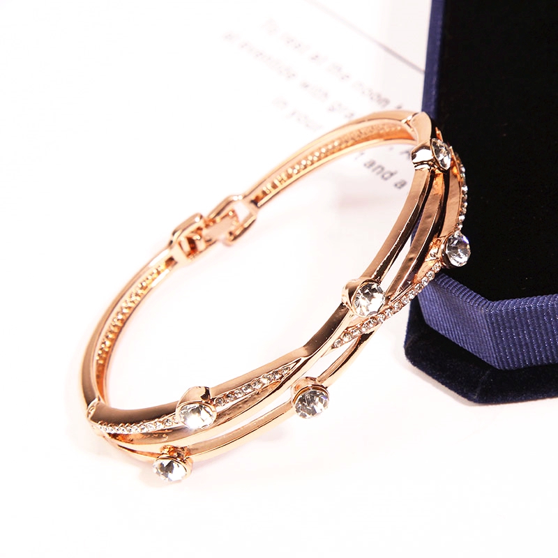 Gelang Titanium Premium Berlian Silang Lapis Emas 18K Wanita Anti Karat Korea Bangle-4