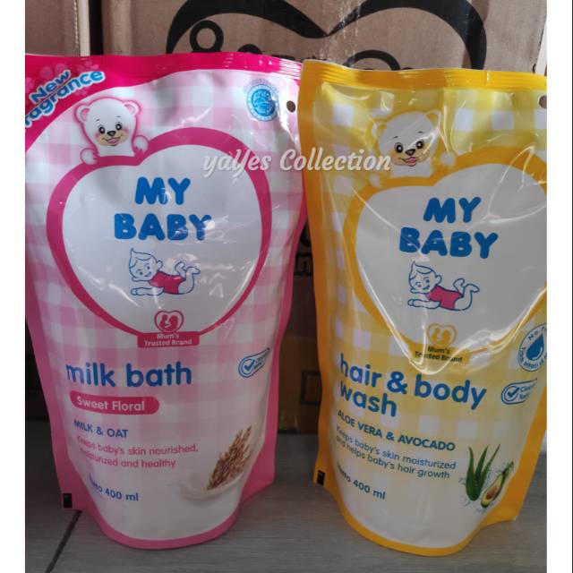 My baby hair &amp; body wash 400 ml refill milk bath sweet Floral mybaby aloevera avocado sabun cair