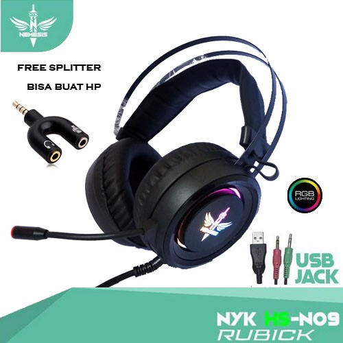 Headset Gaming NYK HSN-09 RUBICK HSN 09  + Audio Splitter