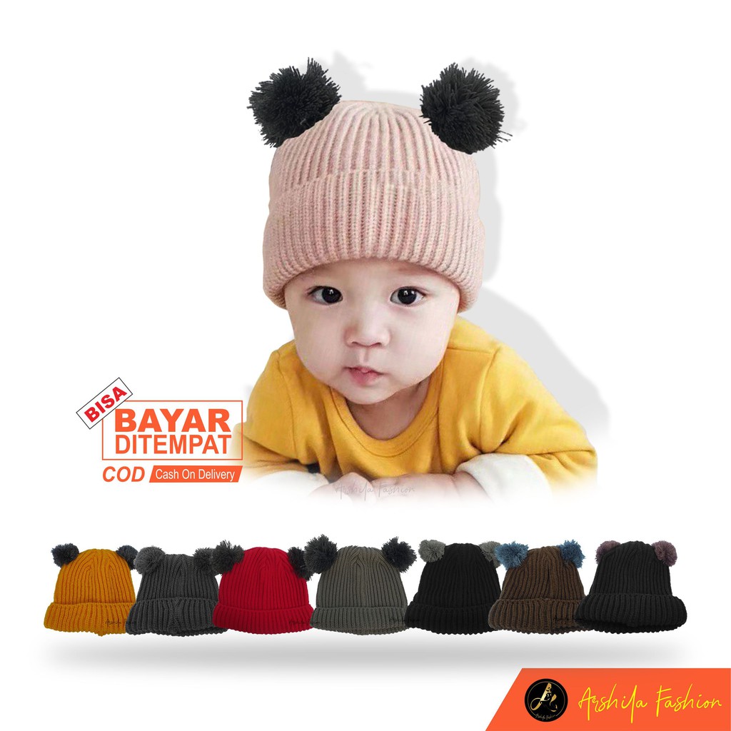 Kupluk Bayi Pompom Polos / Kupluk Pom Pom Bayi / Kupluk Bayi Polos / Kupluk Pompom Polos/ Topi Bayi