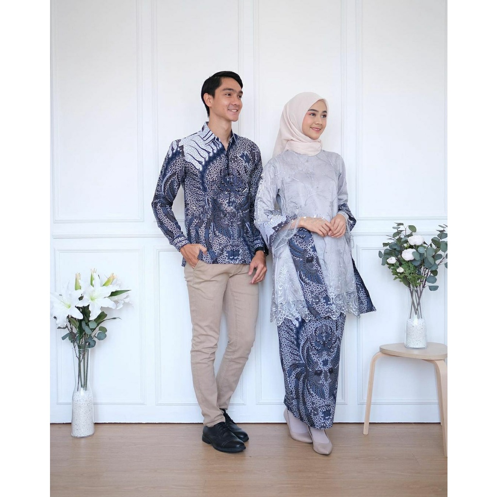 Maura Couple Termurah - Baju Batik Couple Arnia Cakra | Tunik Brokat tulle berfuring Batik nafastore