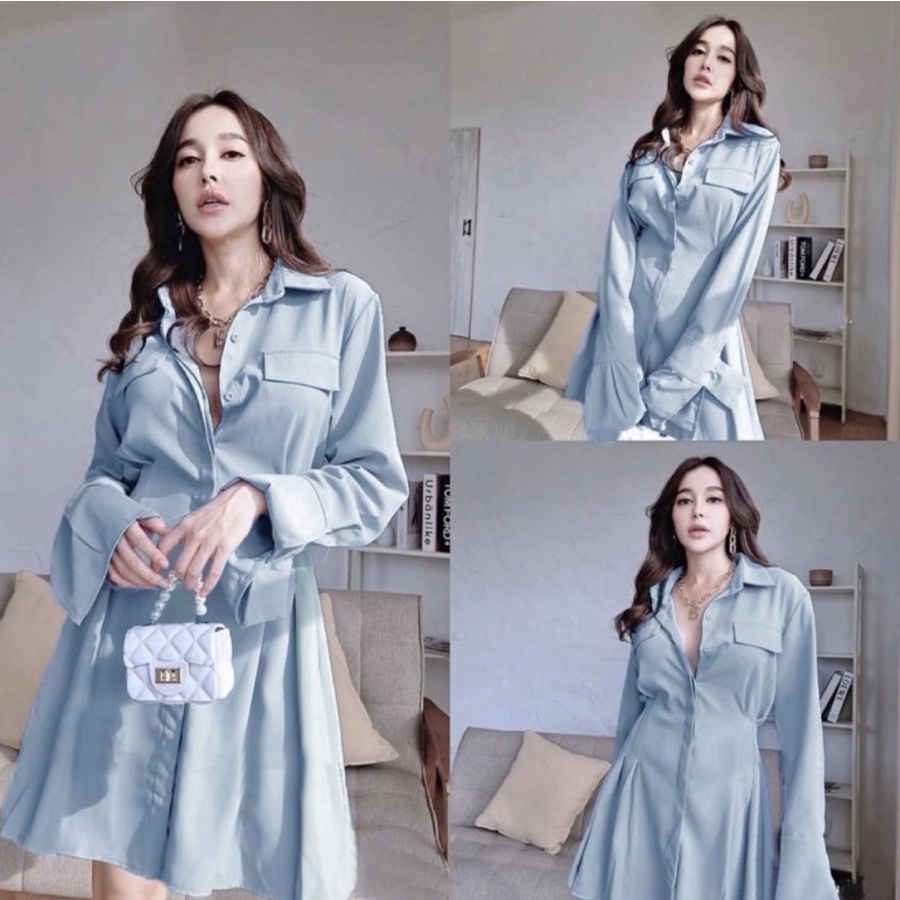 KEMEJA DRESS BLOUSE MINI DRESS PREMIUM POLYESTER IMPORT KOREAN STYLE