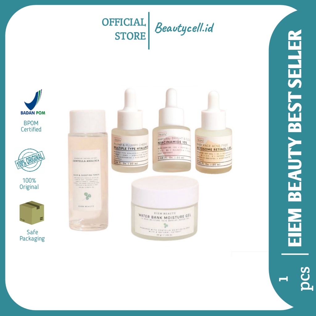 EIEM BEAUTY SKINCARE SERUM MOISTURIZER TONER BU EI.EM SERUM BRIGHTENING NIACINAMIDE, FACE ACNE RETINOL, HYALURONIC HYDRATION BOOSTER SERUM WATER BANK MOISTURIZER PELEMBAB CALM SOOTHING TONER WAJAH BY EIEM 20mlA