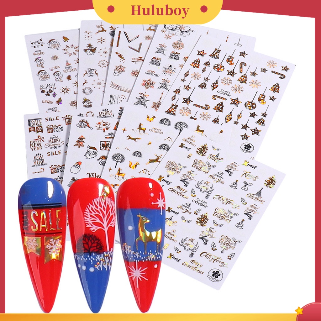 Huluboy Huluboy♡ 3pcs / Set Stiker Kuku 3D Motif Natal Warna-Warni Untuk Manicure