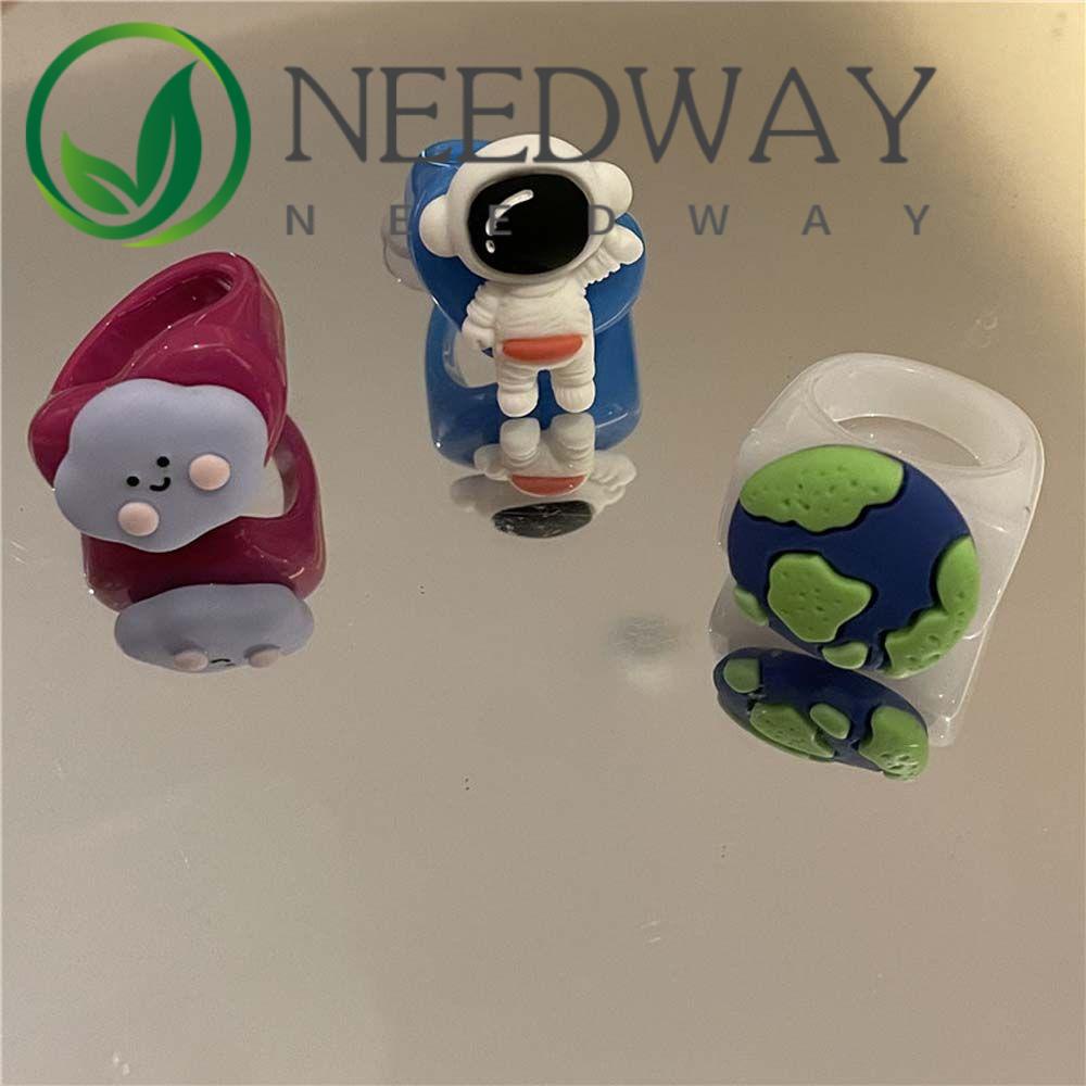 Needway  Trendy Resin Rings Cute Fashion Jewelry Finger Rings Women Astronaut Cloud Korean Funny Girls Acrylic/Multicolor