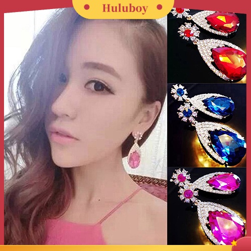 Hu Hu Hu Hu Hu Alat Bantu Pasang Kacamata♡ Anting Tusuk Gantung Desain Tetesan Air Hias Berlian Imitasi Gaya Korea Menarik Untuk Wanita