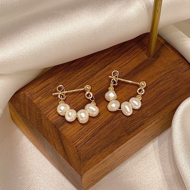 Anting Stud Hias Mutiara Gaya Retro Perancis Untuk Wanita