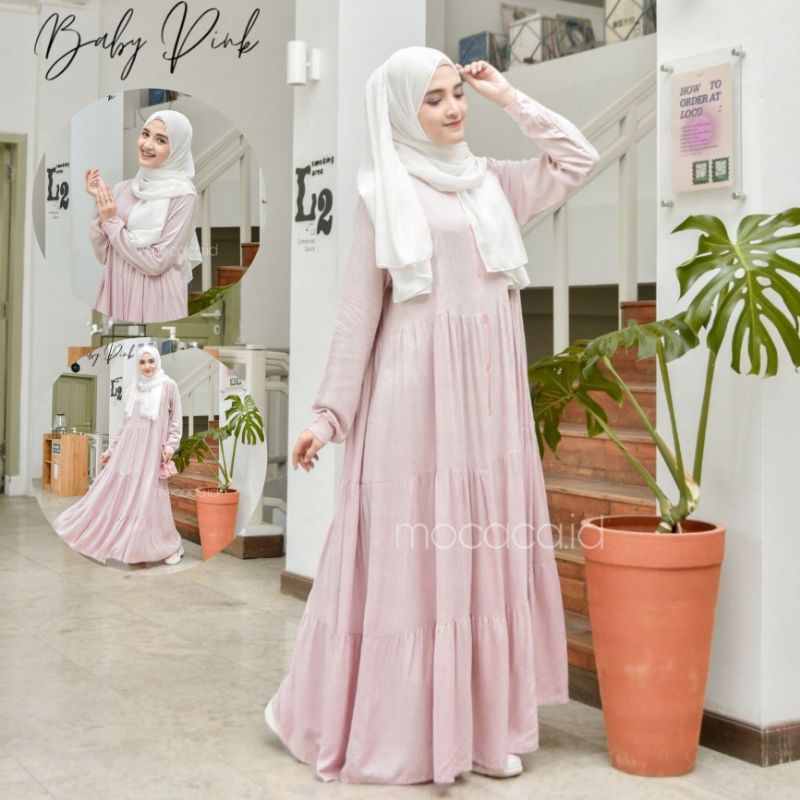 Gamis polos premium Babydol Lady Dress Rayon Twill Full Kancing busui soft babypink muda pink pastel