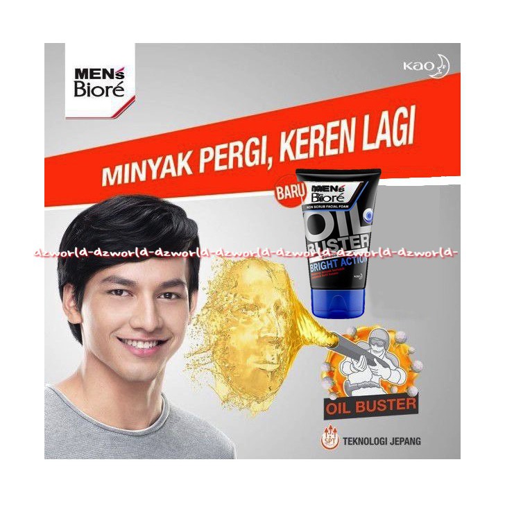 Mens Biore Oil Buster Bright Action Facial Foam 100gr Refreshing Cool Sabun Muka Pria