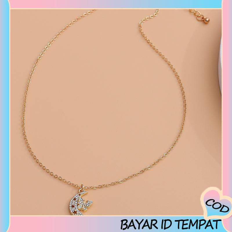 COD❤️ Fashion Indah Cinta Bulan Bintang Kupu-kupu Berkilau Kalung Surat CINTA-A.one