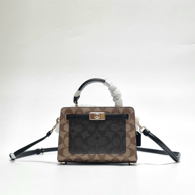 COACH C8688 MINI LANE TOP HANDLE KHAKI BROWN MULTI 20x14x7