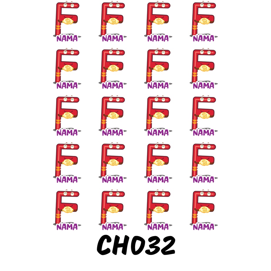 

Sticker Nama Cutting Label Waterproof Tahan Air Huruf 32 (CH032)