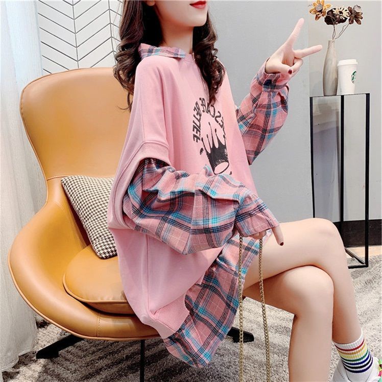 Plaid Shirt stitching Plush thickened fake two-piece sweater women's autumn and winter 2021 design s