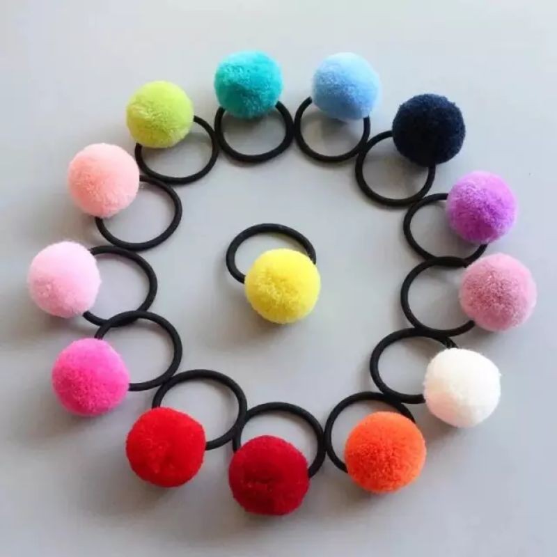 4PCS !! Ikat Rambut Elastis Anak Motif POMPOM KOREA IMPORT / Karet Kunciran Rambut/ Kuncir POM POM