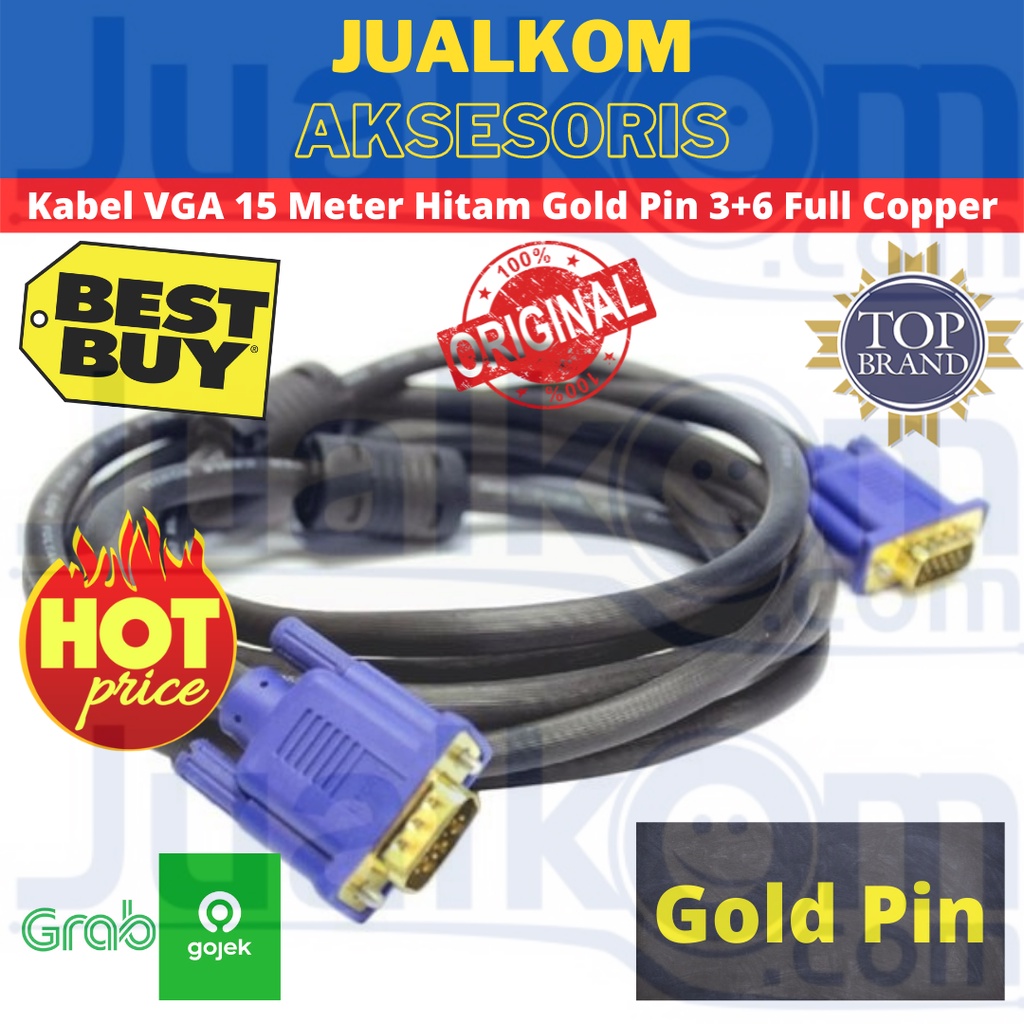 Kabel VGA 15 Meter Hitam Gold Pin (3+6) Full Copper