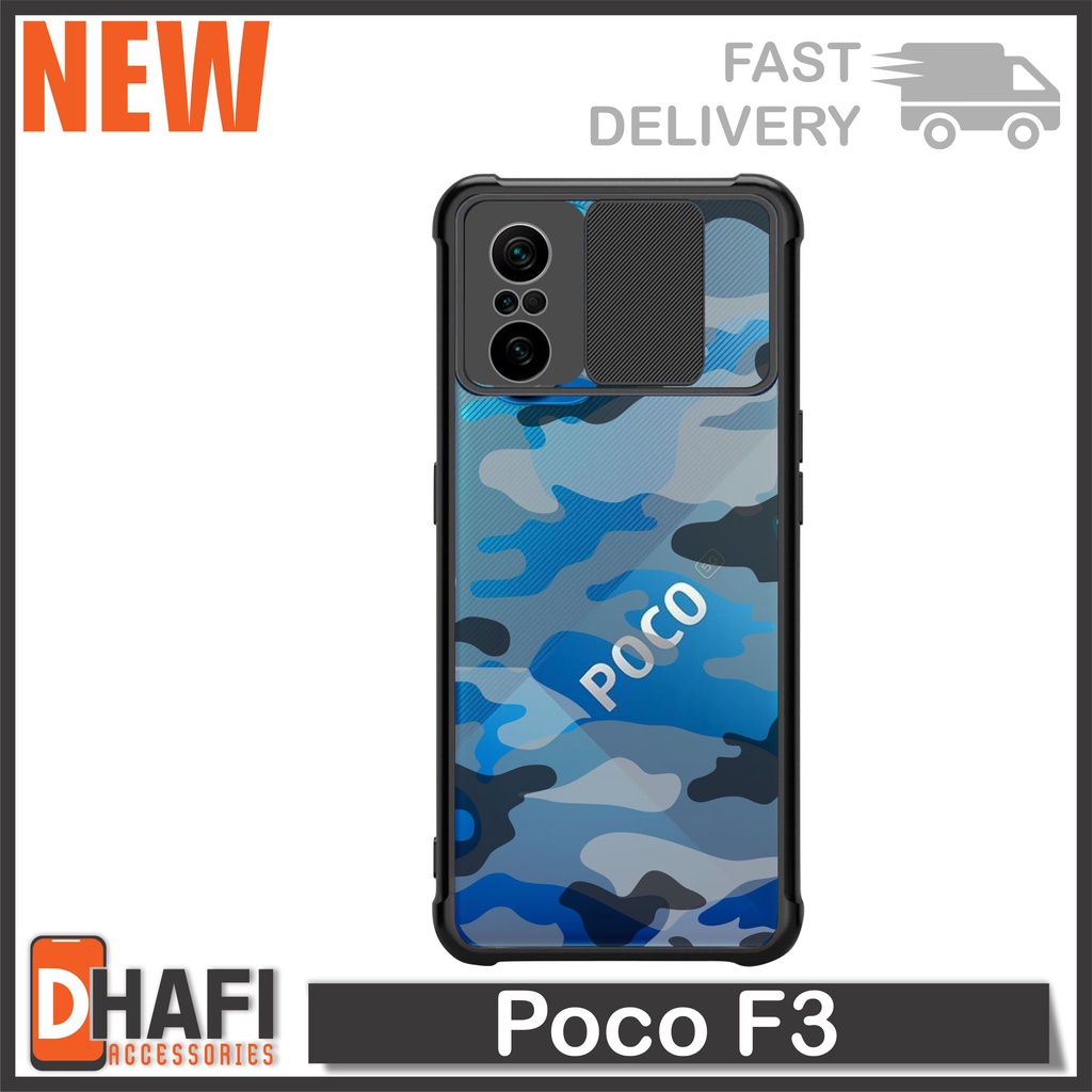Case Poco F3 Softcase Slide Army Camera Protect Cover Slide Armor Bumper