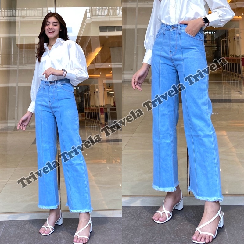 TRIVELA - Kulot Tulang Rawis Snow / Front Line Cullotes Jeans Wanita