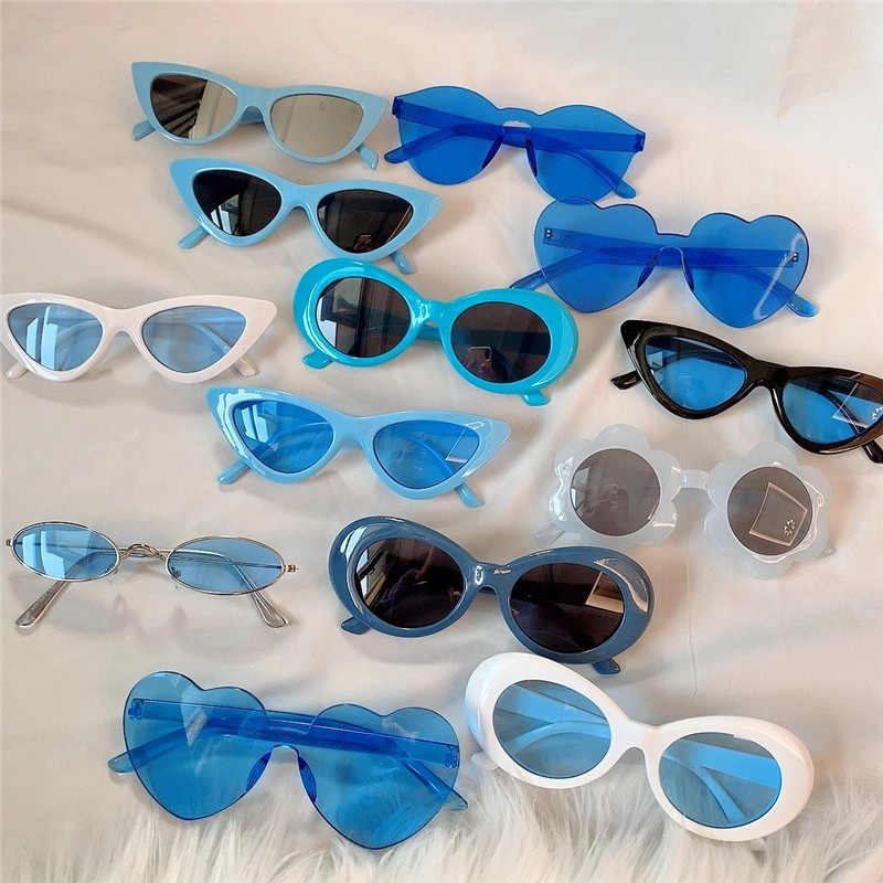 Tiktok Retro Shades Sunglasses Cool Beach Summer Shades Cat Eye Aesthetic Glasses For Women Blue Collection