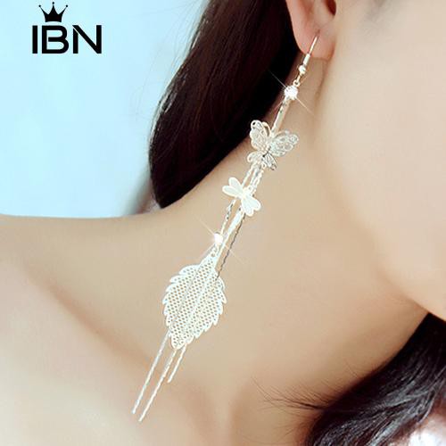 Berlian Imitasi Kupu-kupu Dragonfly Leaf Drop Panjang Jumbai Anting Rantai-4