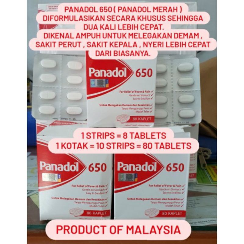 1 PAPAN PANADOL 650 MERAH MALAYSIA MELEGAKAN DEMAM NYERI SAKIT