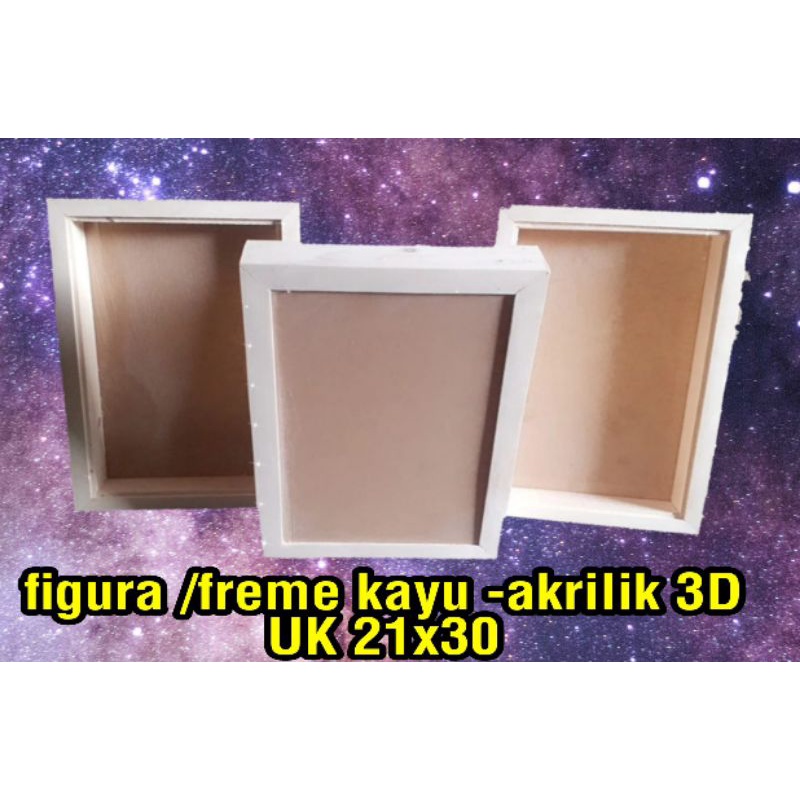 Pigura / frame / bingkai kayu 3D ukuran A4 21x30 + kaca acrylic