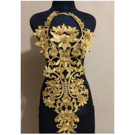 PondokGedeStore Bordir Tempel Bunga Renda Dada Tasik Kamisem Gold Lace Embroidery