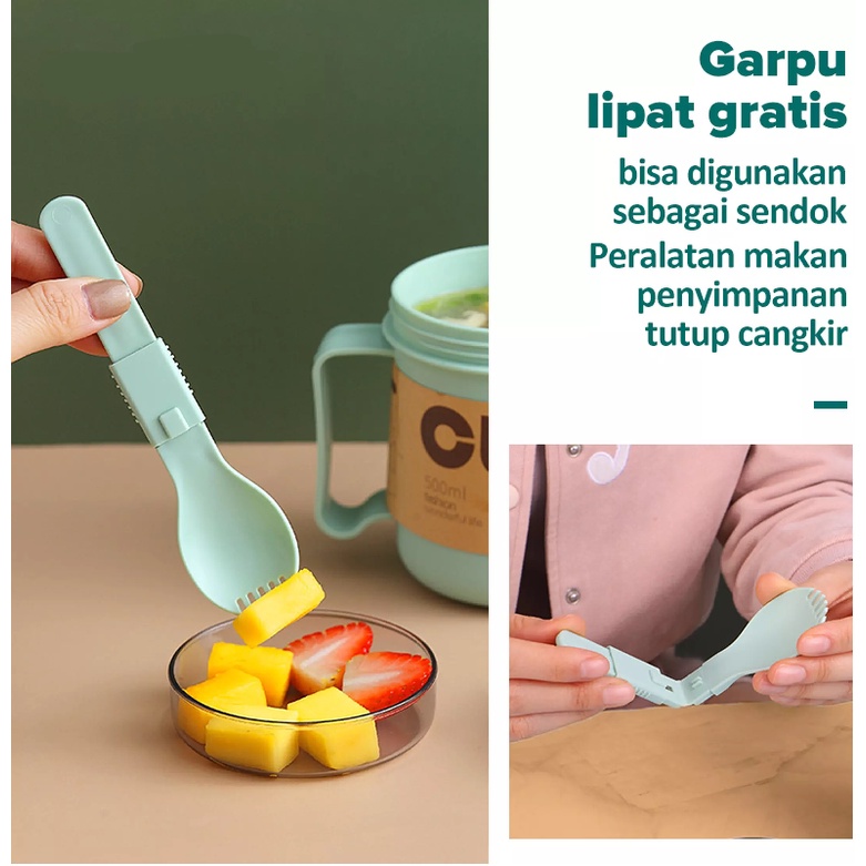 VnM008 | Mangkuk sup Cangkir sup Anti Tumpah Panci sup Portable Free Sendok BPA Free