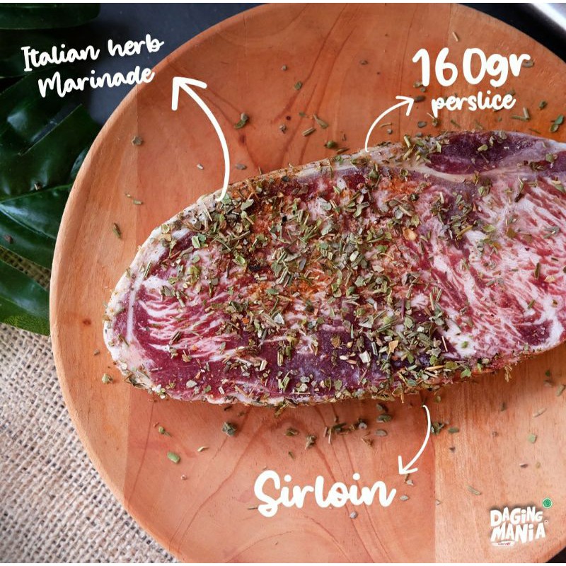 

Beef Sirloin Steak US Marinated 160 Gram - Daging Sapi Halal