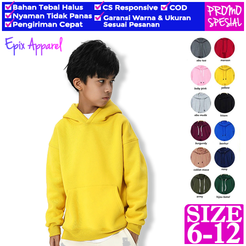 Jaket Hoodie Sweeter Sweater Anak Cewek Cowok 4 5 6 7 8 9 10 11 12 Tahun Kuning Polos Lengan Panjang