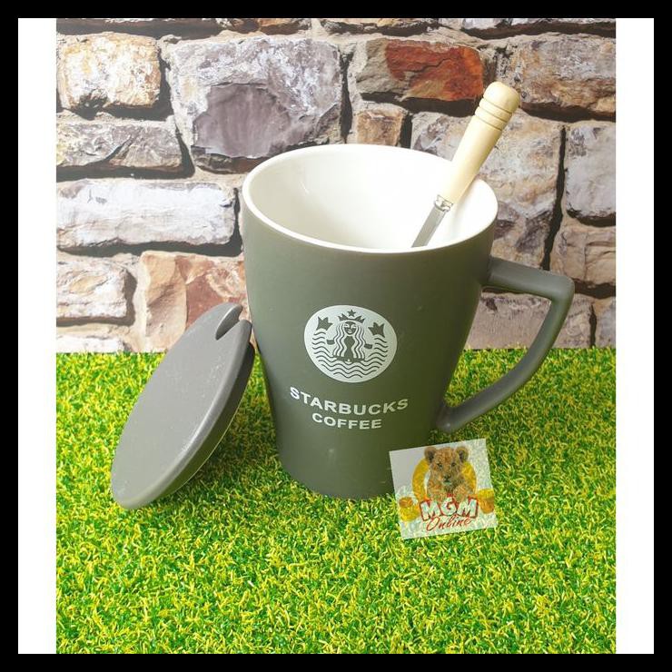Gelas Starbucks Keramik Mug Starbucks + Tutup Keramik & Sendok 2728