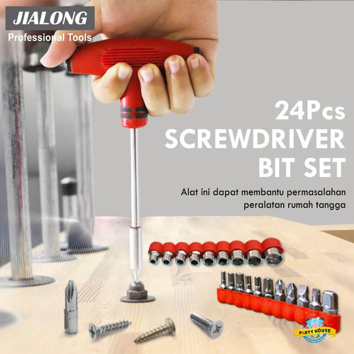 Obeng Bit T 24PCS Kunci Sock Set Min Plus Screwdriver Socket Tool Kit Set Palu Handle Nyaman Mantab