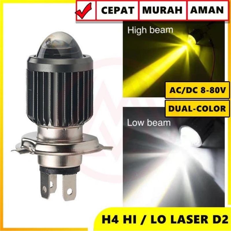 BOHLAM / LAMPU DEPAN LED H4 LASER 2 WARNA HI / LOO 20 WATT / LAMPU DEPAN UTAMA MOTOR