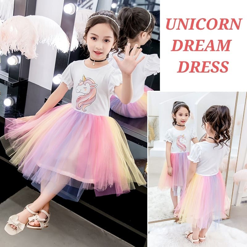 UNICORN DREAM DRESS BAJU BABY DOLL TUTU UNICORN RAINBOW ANAK CEWEK KOREA IMPOR FASHION ULANG TAHUN