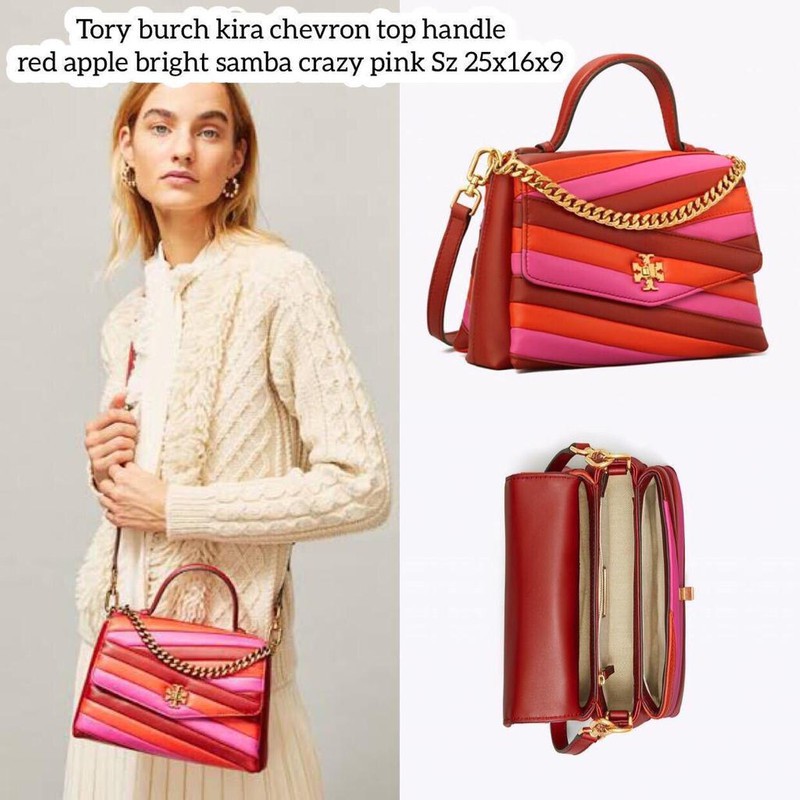 tas tory burch kira chevron top handle red apple bright samba