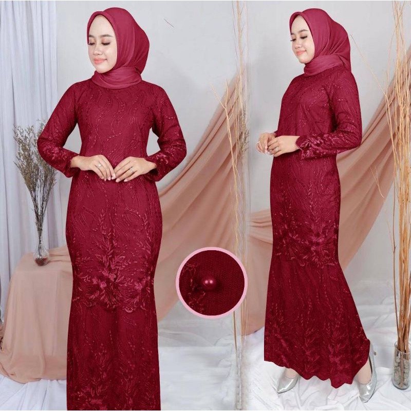 Gamis Pesta Pernikahan Kondangan Brokat Wanita Remaja Elegan Modern Kekinian 2021 2022 Maxy Lunara L