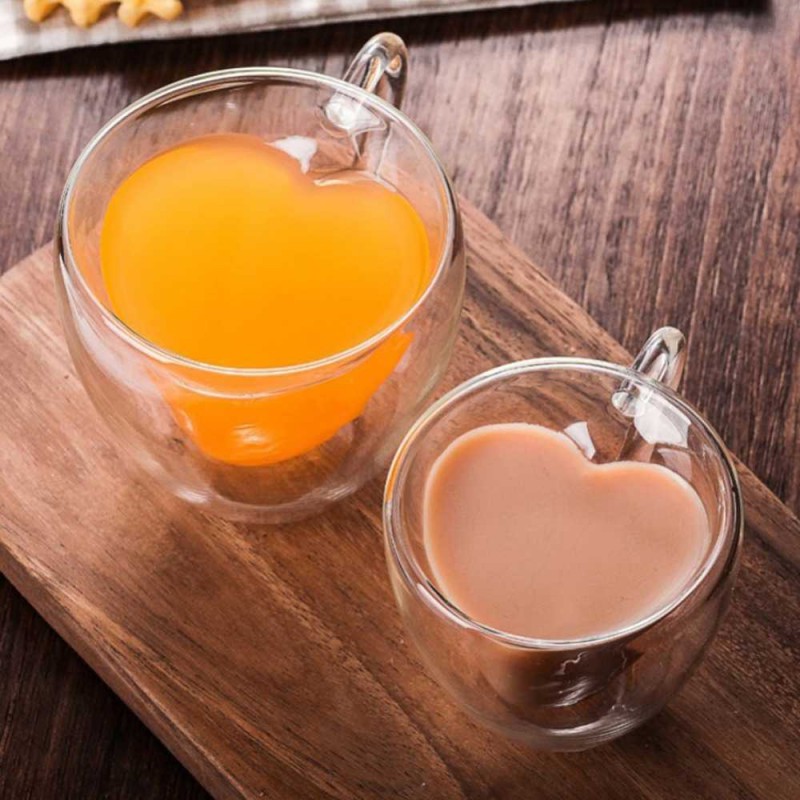 Cangkir Gelas Kopi Teh DIY Anti Panas Bentuk Hati Double Wall Glass