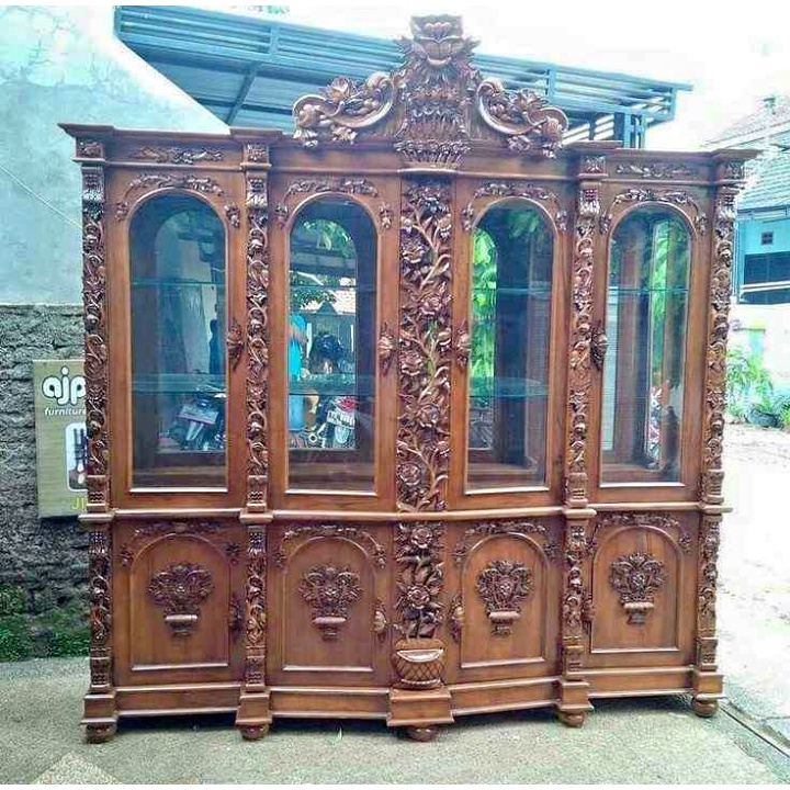 lemari bupet hias pajangan jati shima